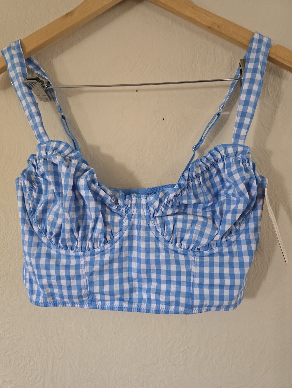 NWT!  Colsie, Woven Corset Bra , Blue/White Gingham, Size Med, MSRP $15 - Picture 3 of 7